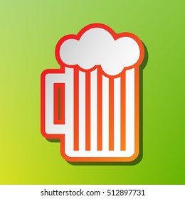 Glass of beer sign. Contrast icon with reddish stroke on green backgound.