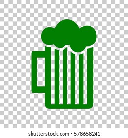 Glass of beer sign. Dark green icon on transparent background.