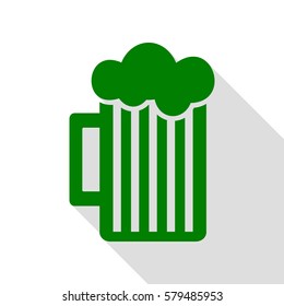 Glass of beer sign. Green icon with flat style shadow path.