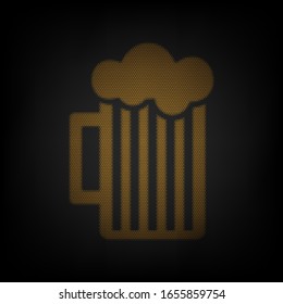 Glass of beer sign. Icon as grid of small orange light bulb in darkness. Illustration.