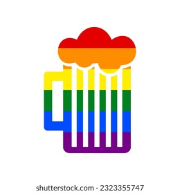 Glass of beer sign. Rainbow gay LGBT rights colored Icon at white Background. Illustration.