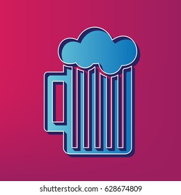 Glass of beer sign. Vector. Blue 3d printed icon on magenta background.