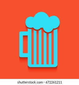 Glass of beer sign. Vector. Blue icon with soft shadow putted down on flamingo background.