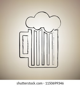 Glass of beer sign. Vector. Brush drawed black icon at light brown background.