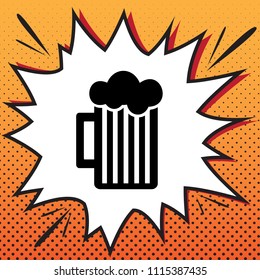 Glass of beer sign. Vector. Comics style icon on pop-art background.