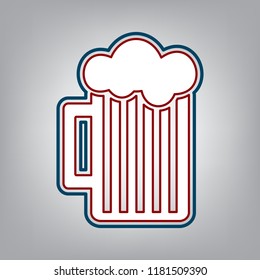 Glass of beer sign. Vector. Dark red, transparent and midnight green stroke of white icon at grayish background.