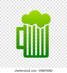 Glass of beer sign. Vector. Green gradient icon on transparent background.