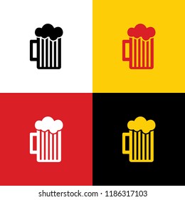 Glass of beer sign. Vector. Icons of german flag on corresponding colors as background.