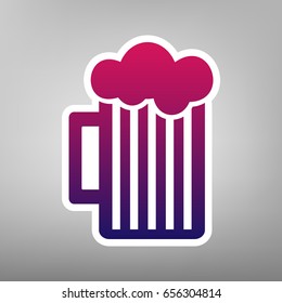 Glass of beer sign. Vector. Purple gradient icon on white paper at gray background.