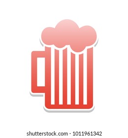 Glass of beer sign. Vector. Reddish icon with white and gray shadow on white background. Isolated.