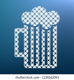 Glass of beer sign. Vector. White textured icon at lapis lazuli gradient background.