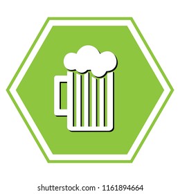 Glass of beer sign. Vector. White icon with black shadow at yellow green honeycomb on white background.