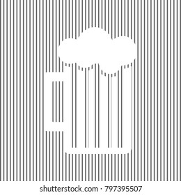 Glass of beer sign. Vector. White icon on grayish striped background. Optical illusion.