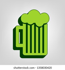 Glass of beer sign. Vector. Yellow green solid icon with dark green external body at light colored background.