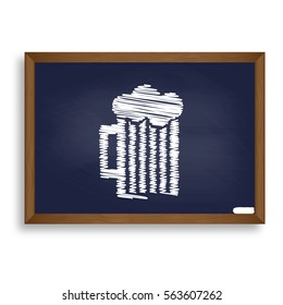Glass of beer sign. White chalk icon on blue school board with shadow as background. Isolated.