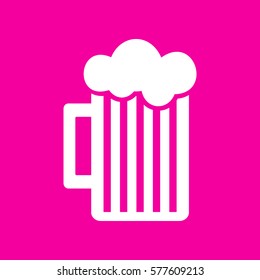 Glass of beer sign. White icon at magenta background.