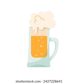 Glass of beer. Simple colored beer icon with thick foam. Bar theme, Oktoberfest and St Patrick's day concerts. Autumn beer festival illustration. Beer mug vector flat illustration.