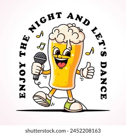 A glass of beer singing cartoon mascot suitable for logos, posters and prints