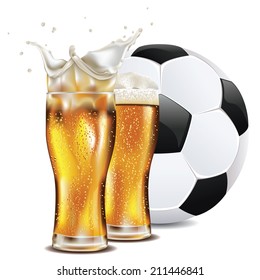 Glass of beer and soccer (football) ball illustration.