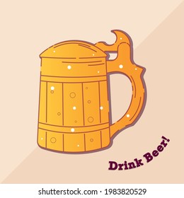 Glass beer sticker drink alcohol liquid enjoy icon - Vector