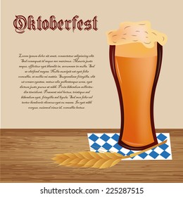 a glass of beer, text and a wheat for oktoberfest