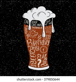 Glass of beer .Typography design .Retro style