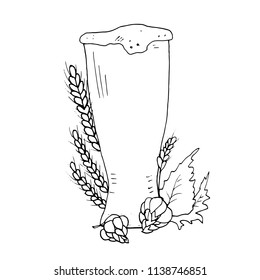 A glass of beer in a vector. Hops, cattle, harvest.
Cider, light beer, healthy food. Cornucopia. Harvesting. Festival of beer, hops.
