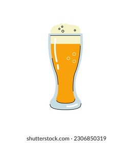 Glass of beer vector illustration. Alcohol drink with foam in glassware for pub, bar, restaurant, brewery, menu design.