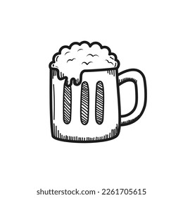 Un vaso de ilustración del vector de la cerveza en un bonito estilo dibujado a mano aislado en fondo blanco