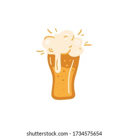 Glass of beer. Vector illustration in doodle style. Isolated on a white background. Party celebration in a pub.