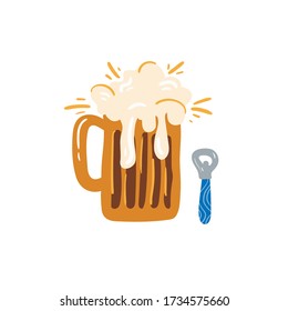Glass of beer. Vector illustration in doodle style. Isolated on a white background. Party celebration in a pub.