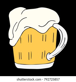 Glass of beer vector illustration. Doodle style. Design, print, logo, decor, textile, paper.
