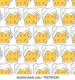 Glass of beer vector illustration. Doodle style. Design, print, logo, decor, textile, paper.