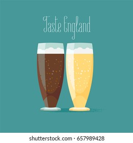 Glass of beer vector illustration. Taste of England design for travel to UK concept