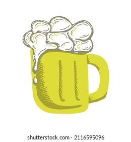 A glass of beer vector illustration. Yellow alcohol drink. Cartoon-style golden beer. Octoberfest symbol. St Patrick's day drink. Ale, brewery product.