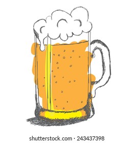 Glass of beer, vector sketch, doodle.