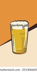 Glass of Beer, vintage style. Happy craft and draft beer, yellow