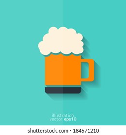 Glass of beer web icon. Flat design.