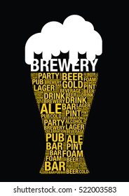 Glass of beer with word cloud design concept, vector isolated