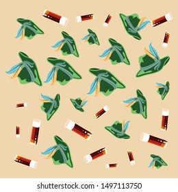 glass of beers and tyrolines hats oktoberfest pattern