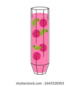 Glass of berry cocktail. Summer raspberry cocktail isolated on white background. Raspberry  lemonade. Drink for menu, bar. Ice alcoholic drink