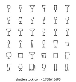 glass and beverage 36 outline icons vector