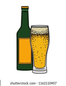 glass with beverage and bottle