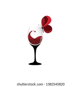 A glass of beverage, drink, red, butterfly, vector