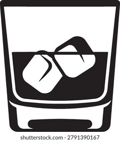 Glass of beverage with ice cubes showing cold drink refreshment liquid in container with transparent clear visual style for restaurant menu presentation or summer vibe design vector illustration.