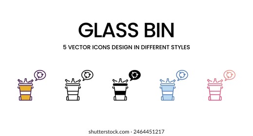 Glass Bin icons set in different style vector stock illustration