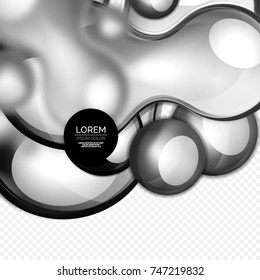 Burbujas negras de vidrio sobre diseño de líquido tecno gris y moderno. Ilustración del vector