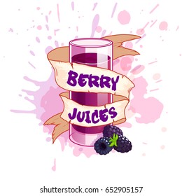 A glass of blackberry drink. Vector illustration on a white background with splashes of juice.