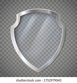 Glass blank shield isolated on transparent background. Vector illustration