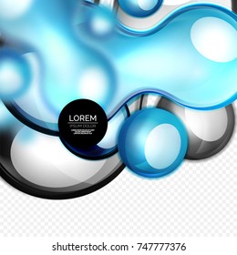 Glass blue and black bubbles on grey, modern techno liquid design. Vector illustration
